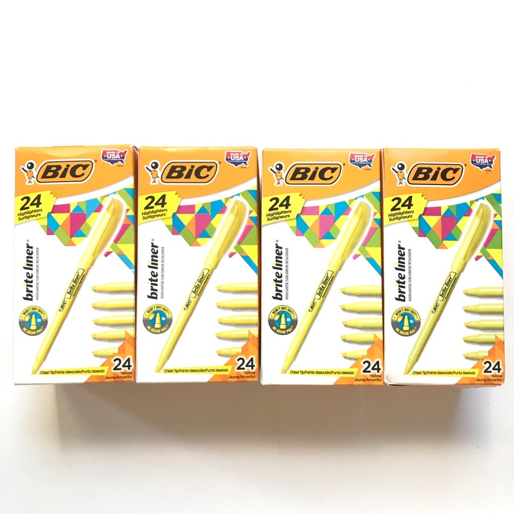 Bic Highlighter Pen Yellow New Pack Brite Liner By